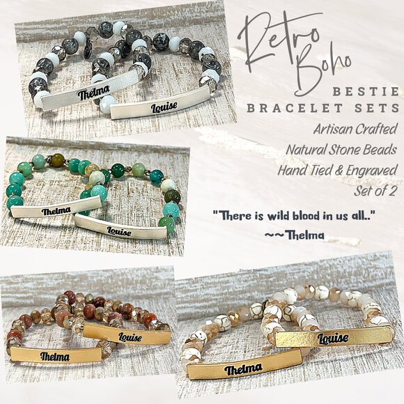 Set of 2 Retro Movie Boho Best Friends Thelma + Louise Stone Beaded Bracelets - Picture 1 of 7